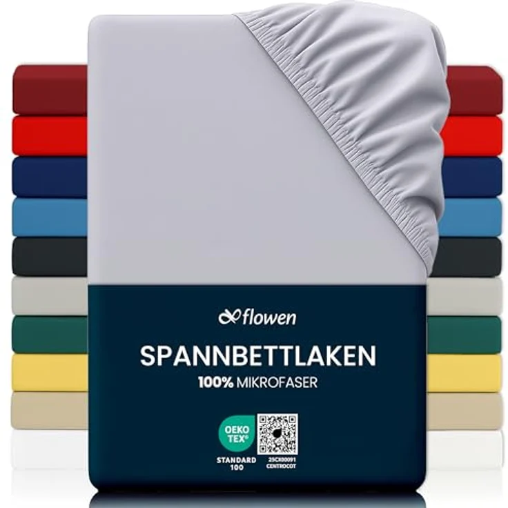 Flowen Spannbettlaken 150x190 cm Mikrofaser Hellgrau, atmungsaktiv, hypoallergen, anti-Milbe, 30 cm Tiefe, knitterfrei, maschinenwaschbar – Bild 1