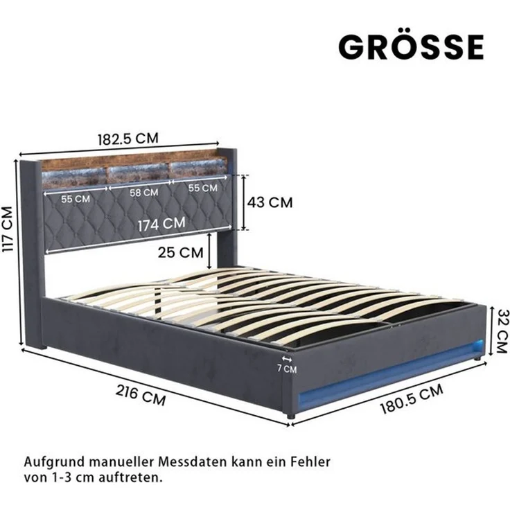 STILVORA Polsterbett 180×200 mit matratze und bettkasten,Stauraumbett Boxspringbett mit USB – Bild 4
