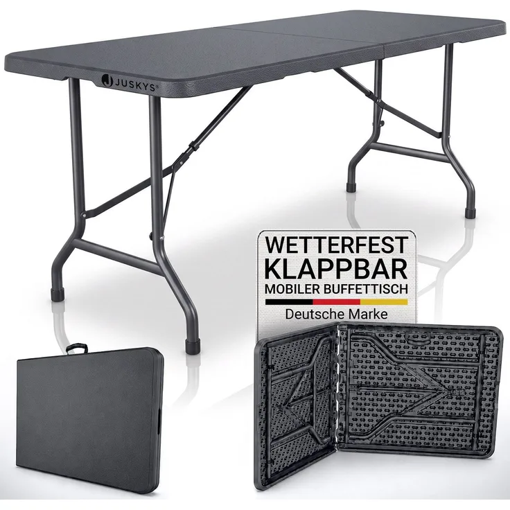 JUSKYS® Klappbarer Gartentisch Easyfold Anthrazit - Wetterfester, Klapptisch mit Tragegriff, stabiler multifunktionaler Buffettisch, 180x74x74 cm, 200 kg belastbar