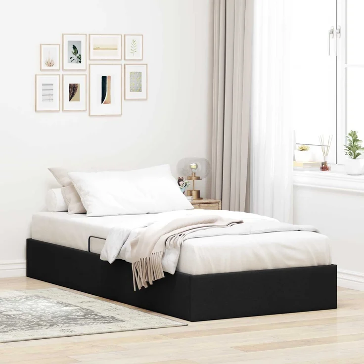 vidaXL Ottoman Bettgestell mit Speicher Schwarz 90 x 200 cm Stoff 3442798 – Bild 1