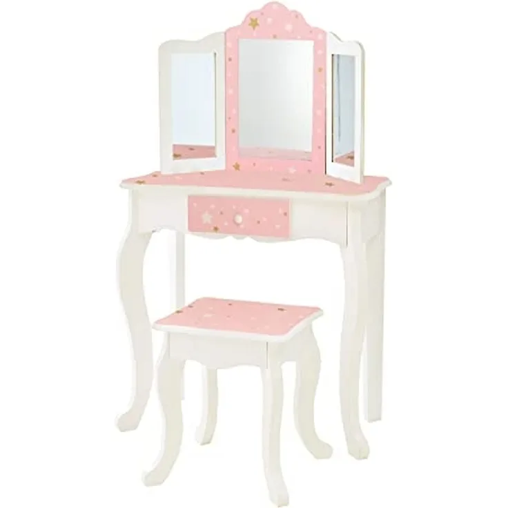 Teamson Kids Childrens Rosa Holz-Schminktisch und Hocker Spiegel TD-11670K