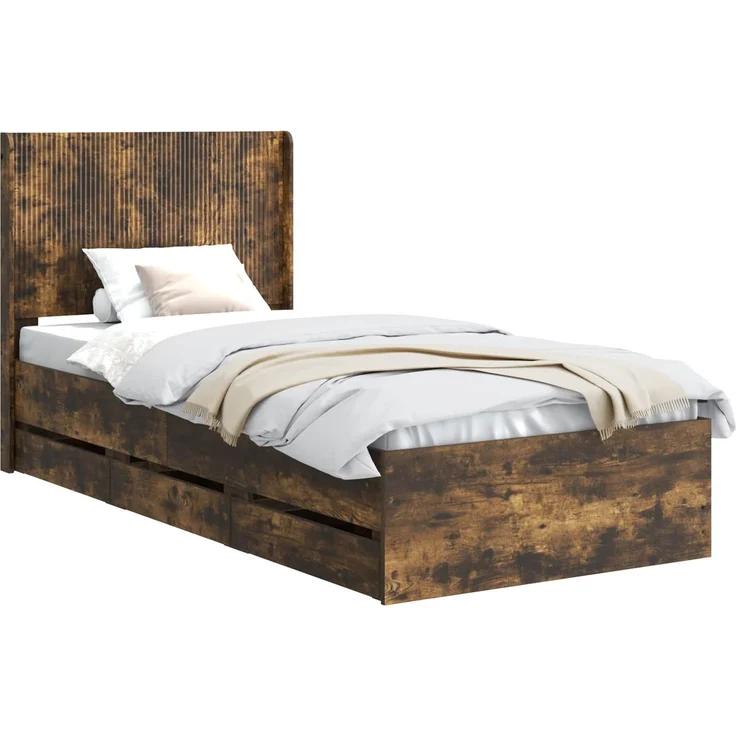 vidaXL Bettgestell mit Stauraum und Kopfteil Räuchereiche 75 x 190 cm 3413993 – Bild 2