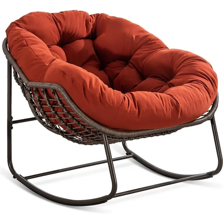 LVHOM Schaukelstuhl mit gepolstertem Kissen, Rattanstuhl mit Stahlrahmen, Lounge Sessel (Großformat B110.5cm x T94.5cm x H80cm,Dicke Kissen,160kg Tragfähigkeit, MEHRE FARBEN MEHRE OPTIONEN! Schaukelsessel umhüllendem Sitzgefühl & hoher Armlehne, 1 St),...