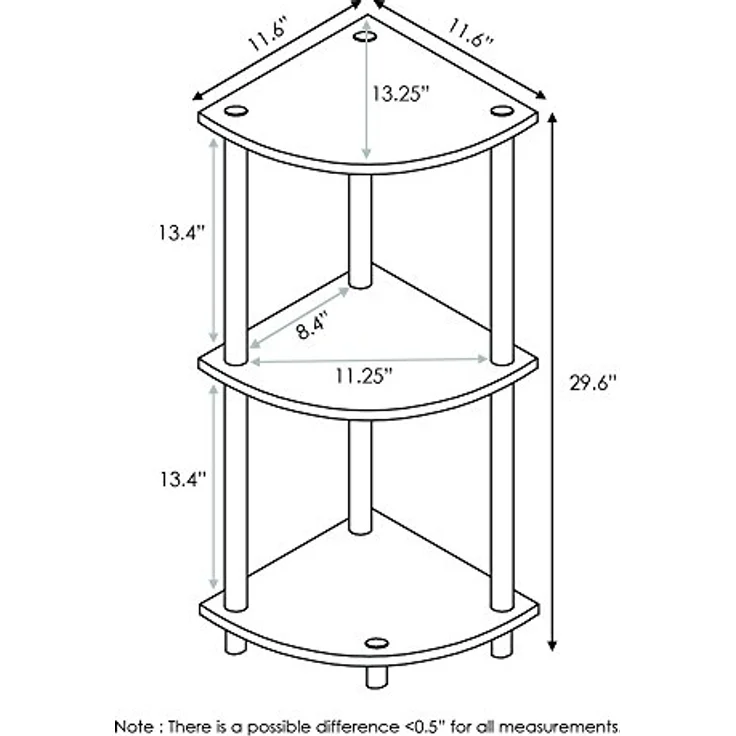 Furinno kompaktes Eck-Mehrzweck-Regal mit 3 Ebenen, holz, Walnuss/Braun, 29.46 x 29.46 x 75.18 cm – Bild 4