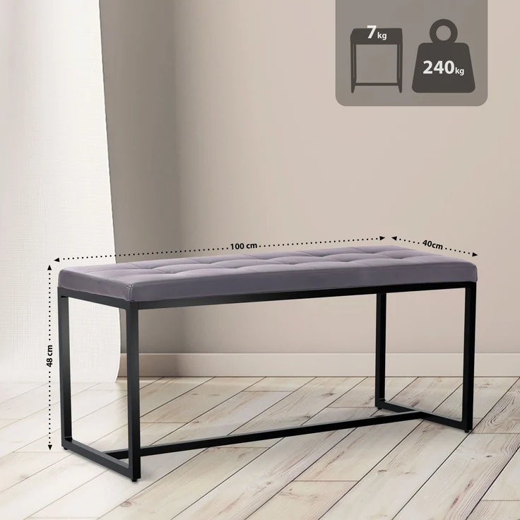 CLP Sitzbank Barci mit Polsterung und schwarzem Eisengestell,grau Kunstleder – Bild 2