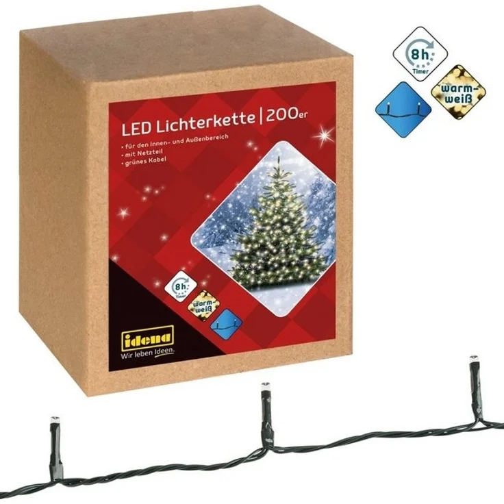 Idena LED-Lichterkette Idena 31869 - LED Lichterkette mit 200 LEDs in Warmweiß, mit 8 Stunden – Bild 2