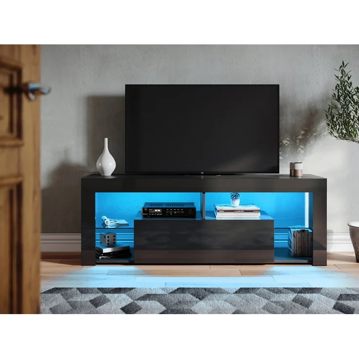 SONNI TV-Schrank Schwarzer TV-Ständer mit LED-Beleuchtung Stilvoll mit 12 Led Farben Beleuchtung – Bild 5