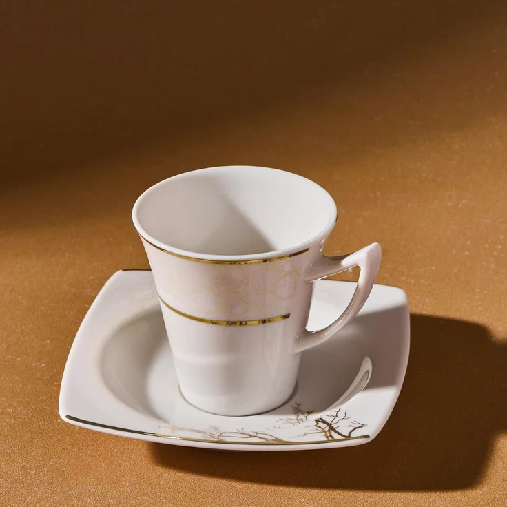 Karaca Kaffeeservice Karaca Autumn 85 ml Kaffeetasse mit Untertasse Set 6 Personen, Weiß – Bild 7