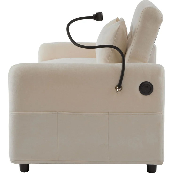 Ausziehbares Schlafsofa 2-Sitzer mit USB-Anschluss & verstellbarer Rückenlehne mit Kissen und Stauraumtaschen,multifunktionales,Beige – Bild 10