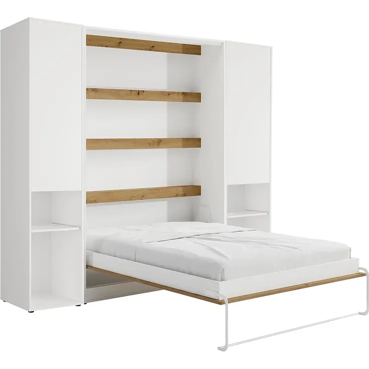 Vente-unique - RAPILI - Schrankbett - Metall - Naturfarben hell, Weiß - 279 x 239.2 x 225.2 cm