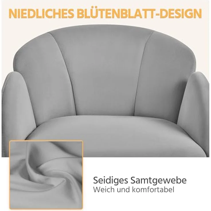Yaheetech Homeoffice Stuhl Schminkstuhl Schreibtischstuhl höhenverstellbar Drehstuhl bis 136 kg Belastbar, SamtStuhl mit Armlehnen und Rückenlehne für Schlafzimmer Büro Wohnzimmer, Hellgrau – Bild 9