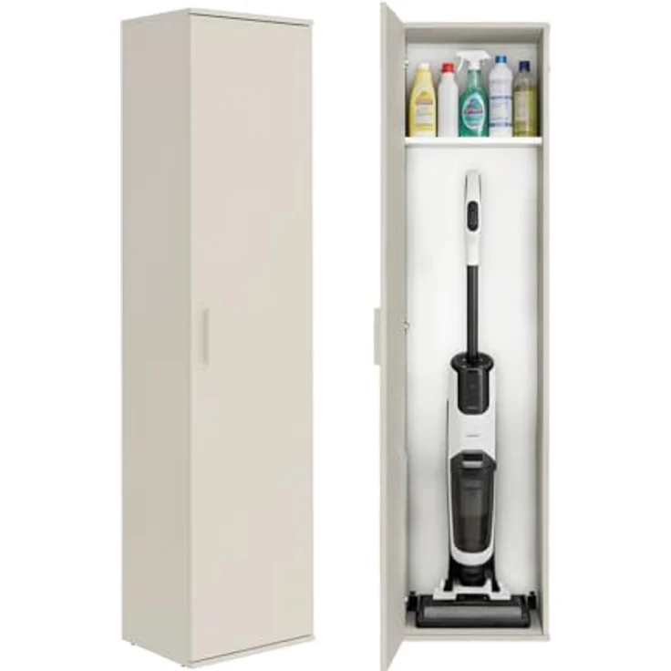 mokebo Mehrzweckschrank schmal kaschmir (42 cm) 'Der Kompakte' in Grau Beige, Haushaltsschrank mit 1 Tür & 3 verstellbaren Fachböden - 180 cm hoch - Universalschrank für Flur, Bad oder als Putzschrank – Bild 1
