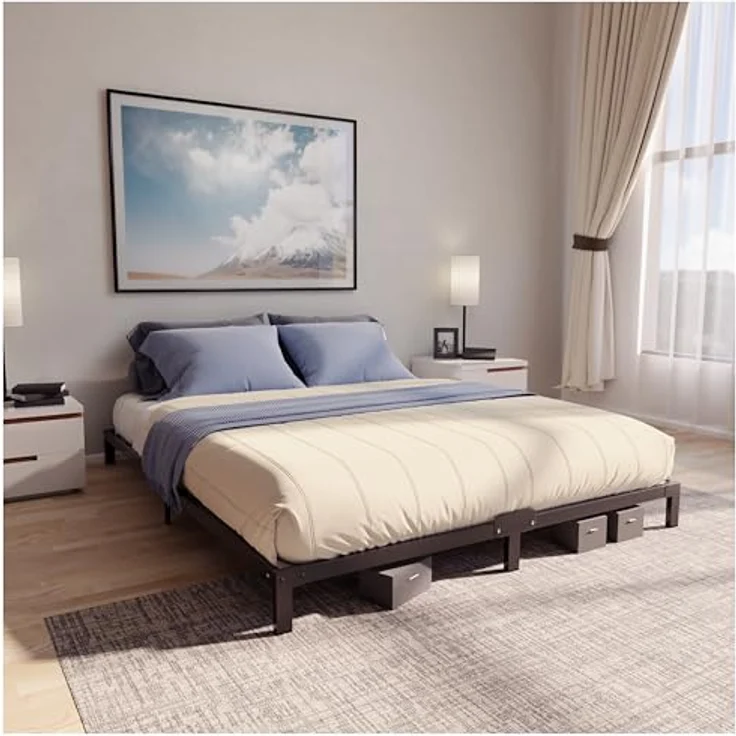 Dreamzie Bett 180x200 mit Lattenrost aus Metall - Bettgestell 180x200 für Matratze, Höche 25 cm - Robust, Leichte Montage, Umfangreicher Stauraum - Schwarzer Lattenrost – Bild 2