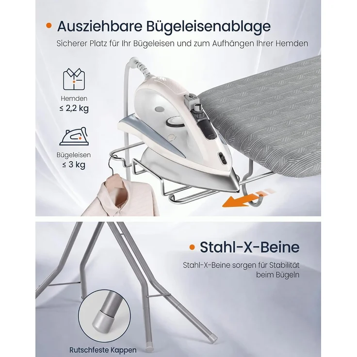 SONGMICS HOME Bügelbrett 7-Stufig Höhenverstellbar und Klappbar mit Stahlgestell (111,6-124) x 33 x (66-88) cm Taubengrau – Bild 6