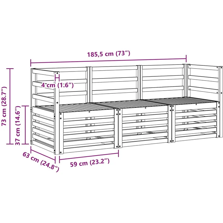 vidaXL Outdoor-Sofagarnitur 3 stk. 3-Sitzer Natur Massivholz Akazie 3374269 – Bild 6