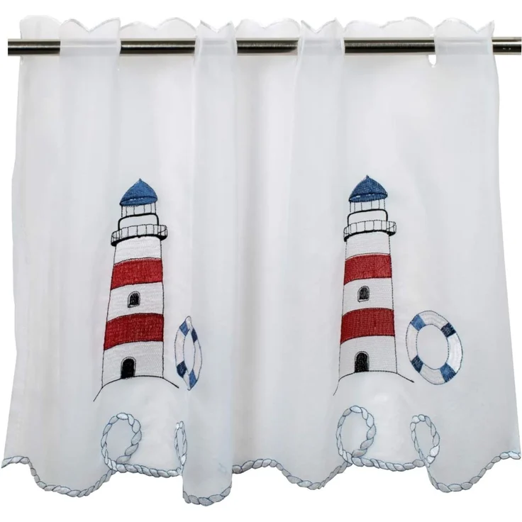 Delindo Lifestyle Scheibengardine LEUCHTTURM (1 St), Stangendurchzug, transparent, Voile, HxB: 45x115, mit Stangendurchzug, für die Küche
