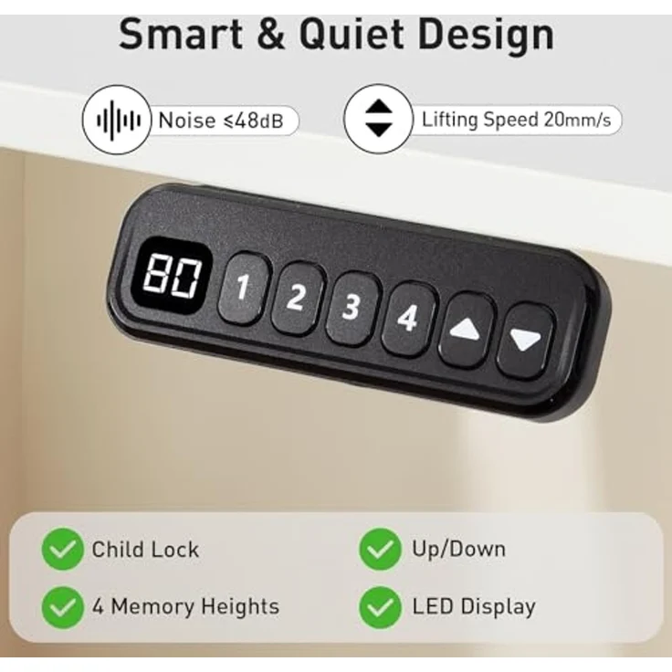 Todeco Höhenverstellbarer Schreibtisch 120 x 60 cm, Höhenverstellbar Elektrisch mit Memory-Funktion, Kindersicherung und Anti-Kollisions Technologie, Ergonomisches Sitz-Stehpult für Heimbüro – Bild 4