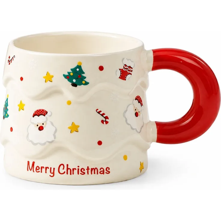 Weihnachts-Keramikbecher mit Deckel und Löffel Kaffeetasse Rot 16 x 12 x 14 cm