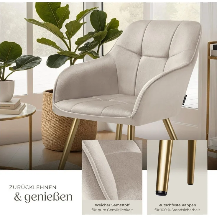 tectake Esszimmerstuhl Stuhl Marilyn, Samtoptik, gesteppt (Set, 4 St), Extra weicher Samtbezug mit elegantem Steppmuster – Bild 3