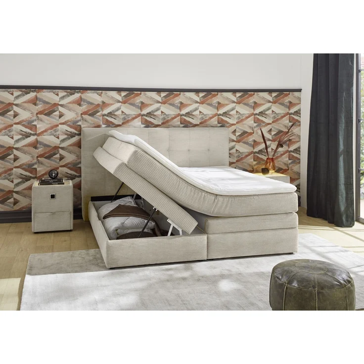 Boxspringbett 180x200 cm H3 Federkernmatratzen Bonell Topper in Cord Beige Grau – Bild 4