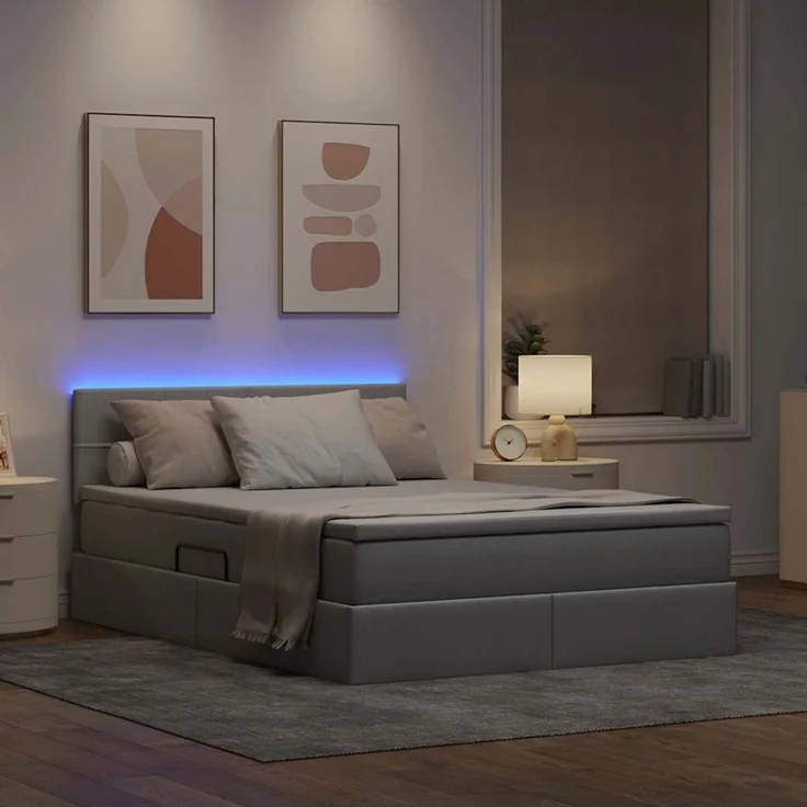 vidaXL LED-Speicherbett mit Matratze Hellgrau 140 x 200 cm Stoff 3371148 – Bild 5