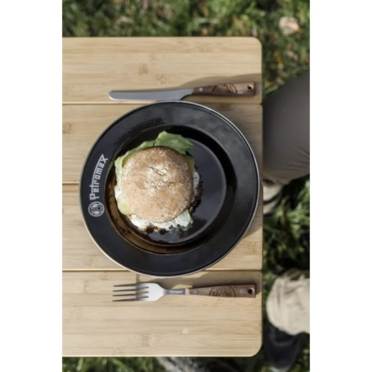 Petromax Camping Besteck 5-teiliges Besteck-Set aus Edelstahl und Walnussholz – Bild 5