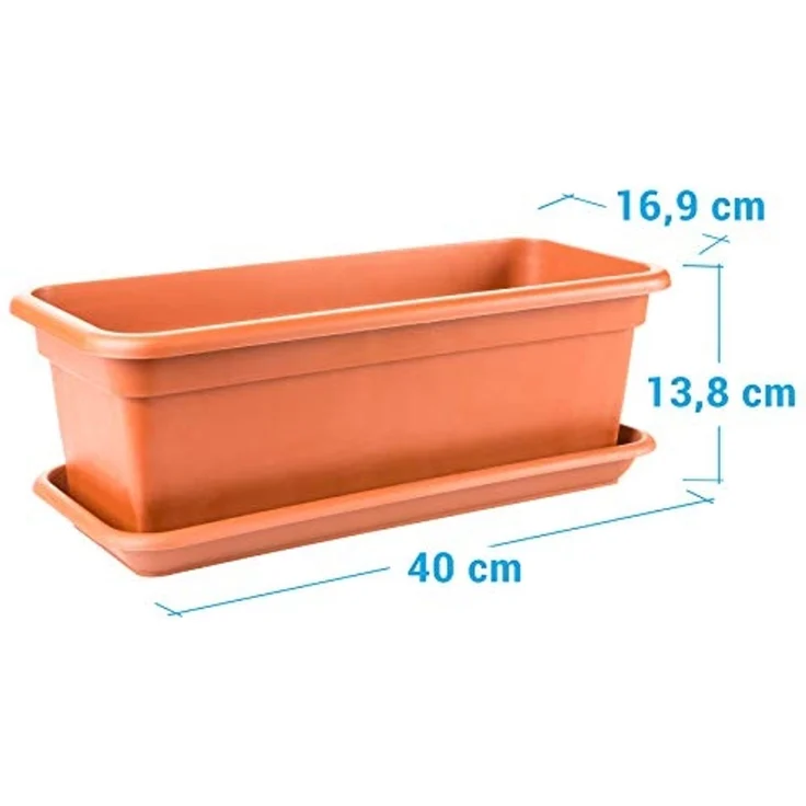 Centi Pflanzkübel Terracotta Blumenkasten mit Untersetzer 2er-Set (2er-Set) – Bild 2
