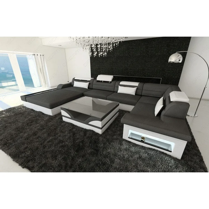 Wohnlandschaft Mezzo Materialmix mit LED - Mikrofaserstoff - Dunkelgrau-Weiß - Links – Bild 3