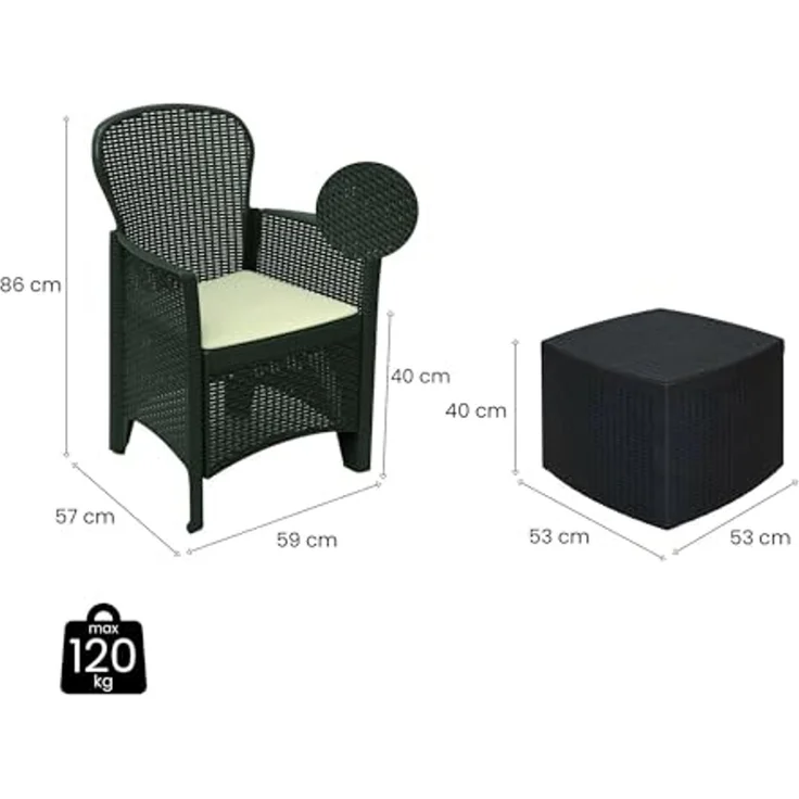 Dmora - Outdoor Lounge Set Anagni, Outdoor oder Indoor Lounge Set, 4 Sessel mit Armlehnen und einem Ablagetisch, Made in Italy, Anthrazit – Bild 3