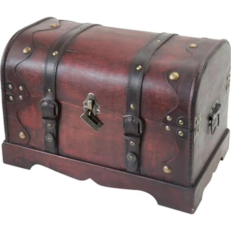 HMF Schatzkiste Schatztruhe aus Holz mit Metallschloss, dekorative Holztruhe 40 x 23 x 27 cm, Kambodscha – Bild 2