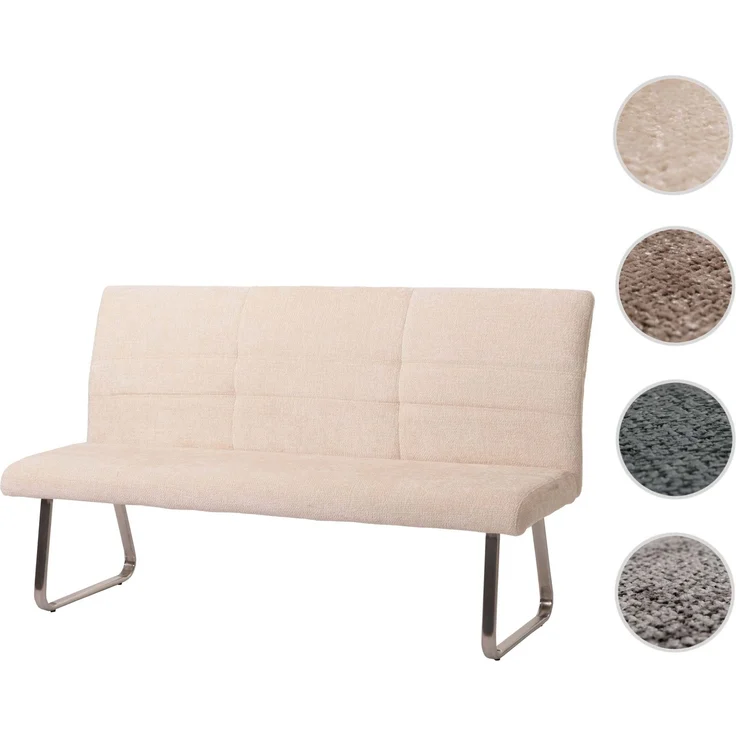 Sitzbank HWC-G55, Esszimmerbank Bank, Edelstahl gebürstet Stoff/Textil Chenille Öko-Tex, 180cm ~ creme – Bild 11
