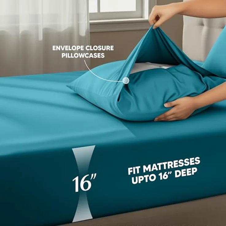 Utopia Bedding Bettwäsche-Set für King-Size-Bett, 4-teilig, gebürstete Mikrofaser, schrumpft und lichtbeständig, pflegeleicht (King-Size-Bett, Denimblau) – Bild 5