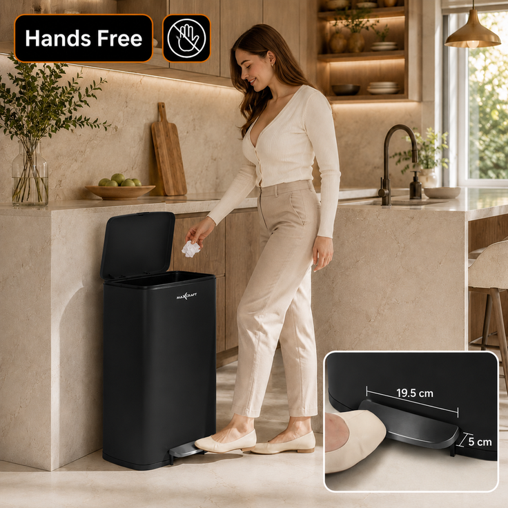 MAXCRAFT Mülleimer / Treteimer mit Soft Close Deckel - 50 Liter in Schwarz – Bild 4