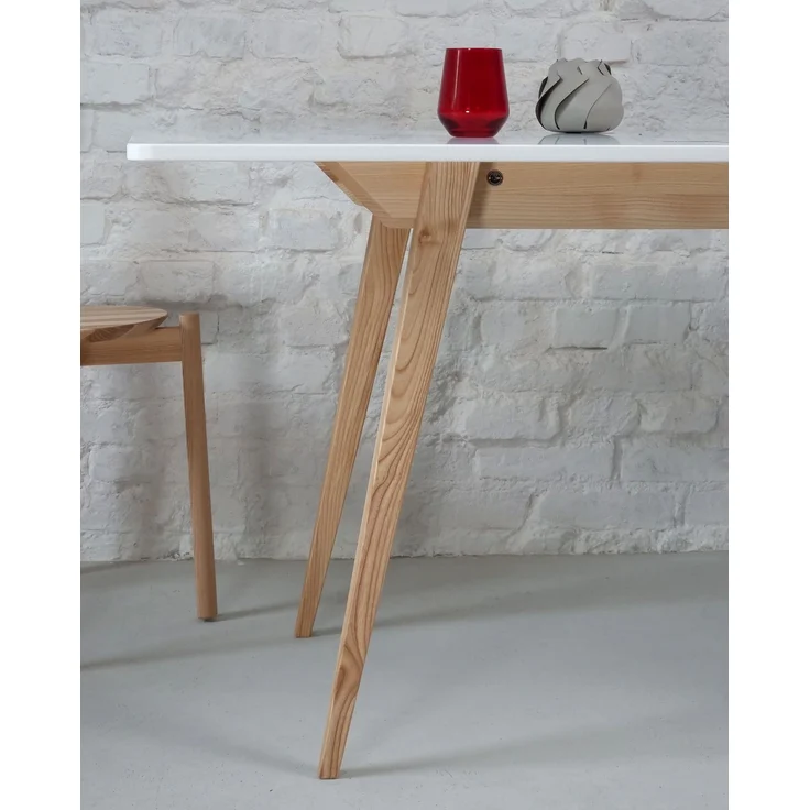 Ragaba rechteckiger ausziehbarer Tisch, MDF & Massives Eschenholz, 90x65 cm, Weiß – Bild 7