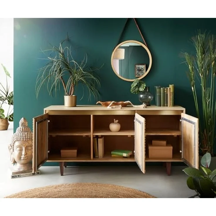 Kommode Budaya 150 cm Mango Natur 3 Türen Fuß vierkant – Bild 7