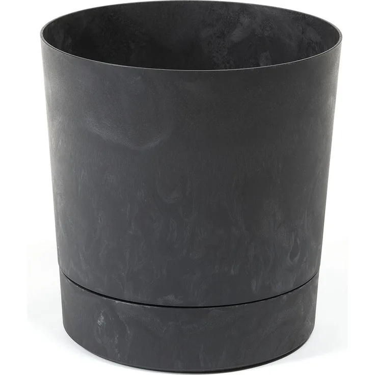 LAMELA Pflanzgefäß mit integriertem Untersetzer, Breite 20 cm – 4,7L – Schwarzer Blumentopf in Betonoptik für Innen & Außen – Wetterfest & Pflegeleicht