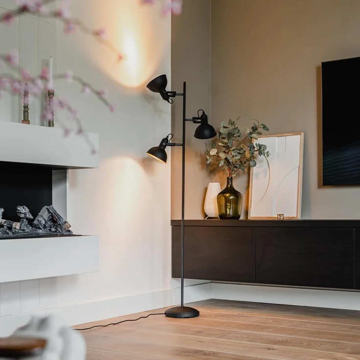 Qazqa Stehlampe Tommy, ohne Leuchtmittel, E14, Schwarz, Industrie, Stahl, 3-flammig – Bild 1