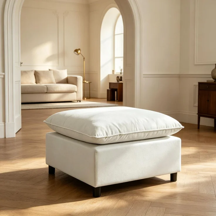Quadratischer Fußhocker für den Salon, Ottoman mit Kunststofffüßen, Puff für Schlafzimmer und Eingangsbereich--Grau--75x75x40cm--YOUDENOVA – Bild 1