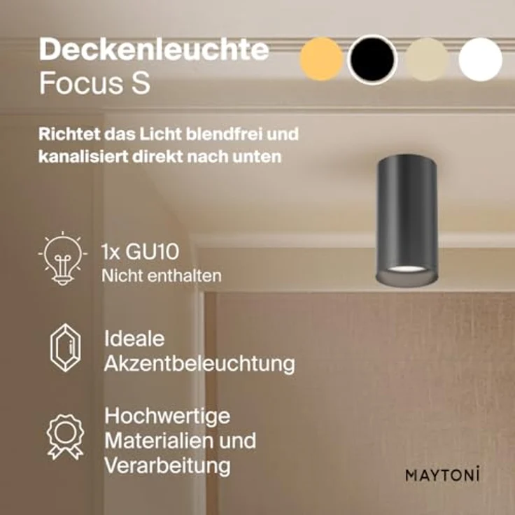 MAYTONI FOCUS S Deckenleuchte, GU10 Aluminiumlampe, Ø5 cm, schwarz, für Küche, Flur, Wohnzimmer oder Esszimmer – Bild 2