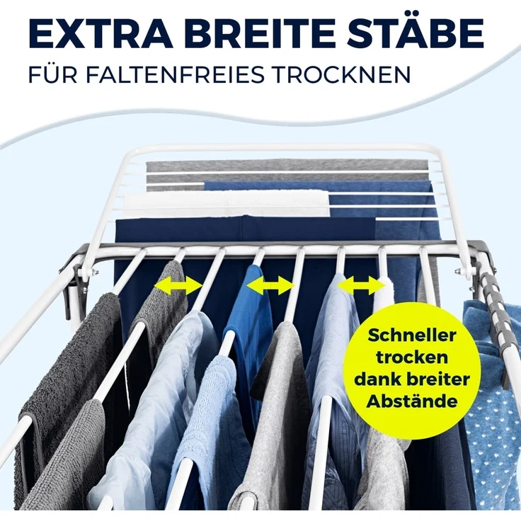 EASYmaxx Wäscheständer XXL ausziehbar bis 260 cm, Standtrockner mit Rollen, Kleidung platzsparend aufhängen klappbar Wäsche trocknen – Bild 6