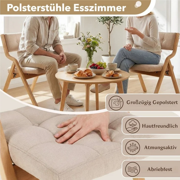 TLGREEN Klappstuhl,Küchenstuhl mit gepolstertem Sitz, (1 St), ergonomisch, platzsparend, rutschfest & stabil – Bild 3