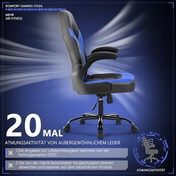 SURFOU Gaming Stuhl, Chair Sessel Bürostuhl, Schreibtischstuhl Ergonomischer, Gamer Stühle Gamerstuhl Männer Gamingstuhl Gamingstühle Gaming-Stuhl Computerstuhl Computersessel Gamingsessel, Blau – Bild 7
