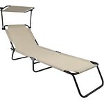 ebuy24 Lise Sonnenliege zusammenklappbar mit verstellbarem Sonnendach, creme, Maße L 185 x H 24 x B 55 cm, pflegeleichte Textilene-Liegefläche