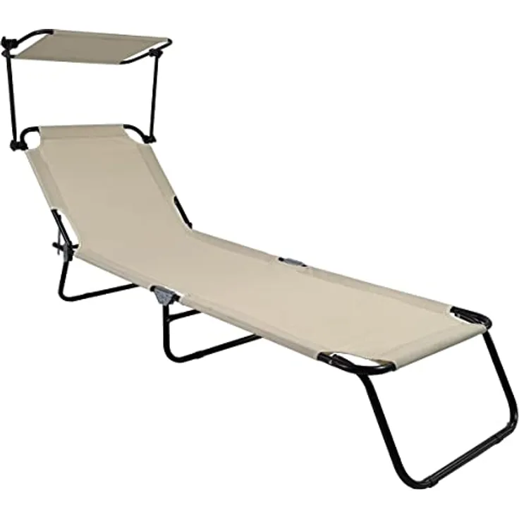 ebuy24 Lise Sonnenliege zusammenklappbar mit verstellbarem Sonnendach, creme, Maße L 185 x H 24 x B 55 cm, pflegeleichte Textilene-Liegefläche