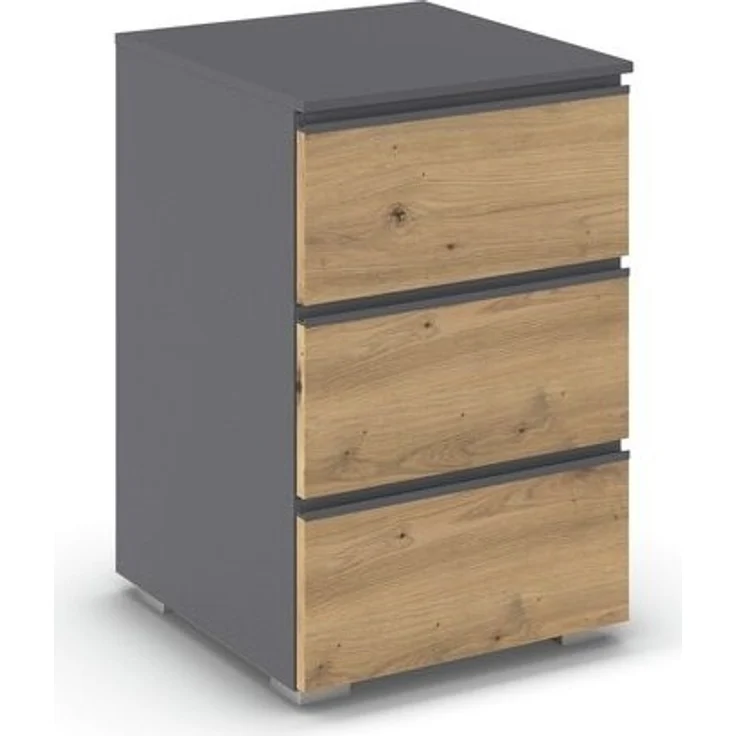 rauch Joel-Extra, Nachttisch, 3 Schubladen , Farbe Grau metallic/Eiche Artisan, BxHxT 40x61x42cm – Bild 3