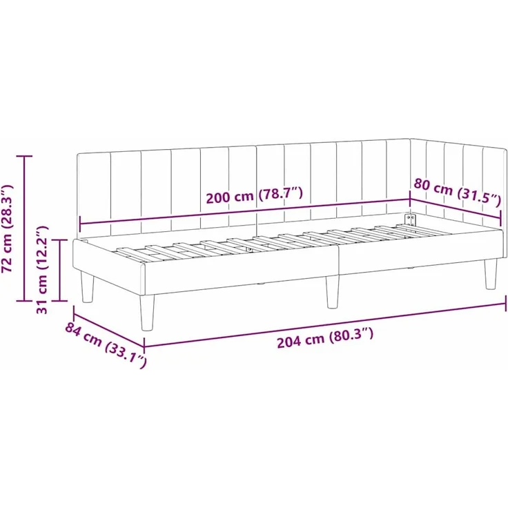 vidaXL Eckbettgestell mit Kopfteil Gelb 80 cm x 200 cm Samt 42016334 – Bild 10