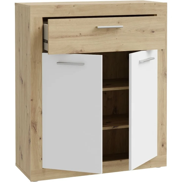 Schuhkommode >BACCIO< 2 Türen, 1 Schub, Weiss/ Artisan Eiche Dekor - 83x98,2x33,8cm (BxHxT) – Bild 6