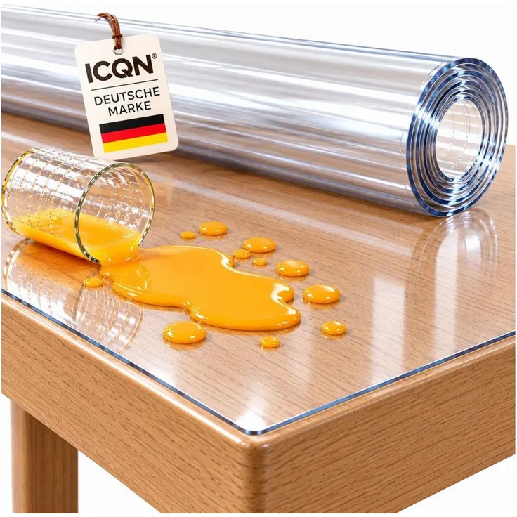 ICQN Tischdecke Transparente PVC Tischschutzfolie 2 mm, kratzfest & hitzebeständig