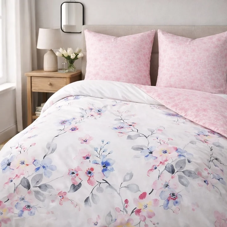 Renforce Bettwäsche mit Reißverschluss - Wendebettwäsche aus 100% Baumwolle, Florales Design 200x200 cm + 2 x 80 x 80 cm – Bild 2