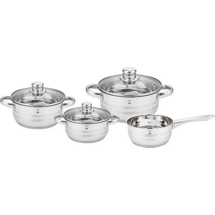 Gustav Voss Topf-Set Kochtopfset NEAPEL Edelstahl Topfset Kochtopf, Edelstahl (Kochset, 7-tlg, 4 Töpfe + 3 Glasdeckel), Induktion Literskala spülmaschinengeeignet – Bild 1
